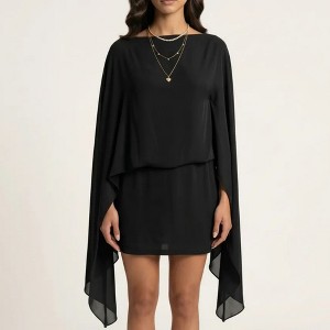 Anna-Kaci Women's Mini Dress with Sheer Draped Long Sleeves and Fitted  Skirt Elegant Party Outfit - Small, Black : Target