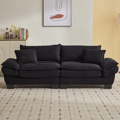 Modern 3-Seater Corduroy Sofa, Comfy Deep Seat Couch with Pillows, Upholstered for Living Room, Bedroom, Apartment or Office – Cuddlewood