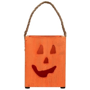 Northlight Small Orange Wood Jack O Lantern Halloween Candle Lantern - 6.25" - 1 of 4