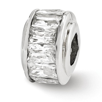 Black Bow Jewelry Sterling Silver and Baguette Clear Cubic Zirconia Bead Charm, 12mm