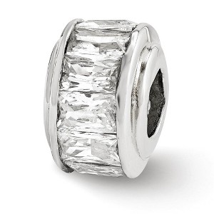 Black Bow Jewelry Sterling Silver and Baguette Clear Cubic Zirconia Bead Charm, 12mm - 1 of 3