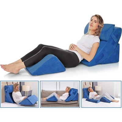 Allsett Health 4 PC Bed Wedge Pillows Set - Orthopedic Memory Foam Wedge Pillow | Multi Angle Relief System for Back and Leg- Machine Washable Blue