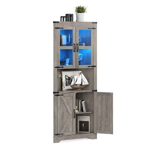 67" Farmhouse Corner Cabinet with Lights Tall Corner Storage Cabinet with Glass Door Wooden Storage Organizer - 1 of 4