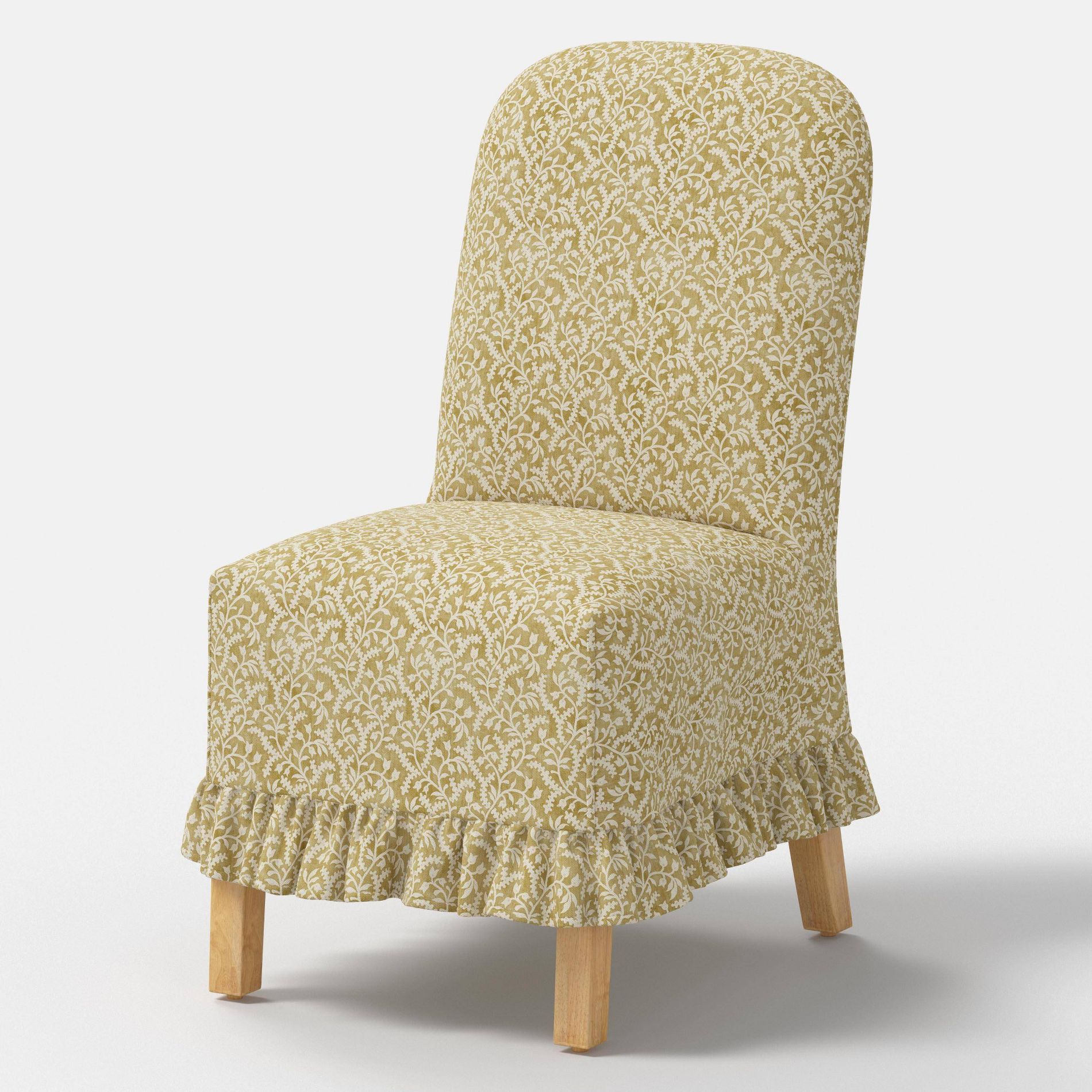 Rounded Back Slipcovered Dining Chair with Ruffle Vine Floral Gold - Threshold™