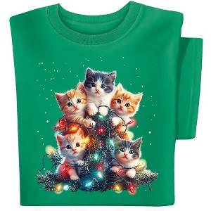 Collections Etc Adorable Kitten Christmas Tree Short Sleeve Graphic Tee - 1 of 4