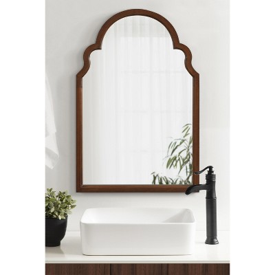Walnut Brown Moroccan Arch Wood Vanity Mirror
