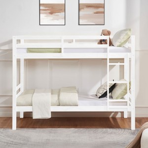 FONTOI Twin over Twin Bunk Bed with Thick Posts, Bunk Bed with Guardrail and Ladder for Kids, Teens, No Box Spring Needed, White, 79.4"*61.8"*43.5" - 1 of 4