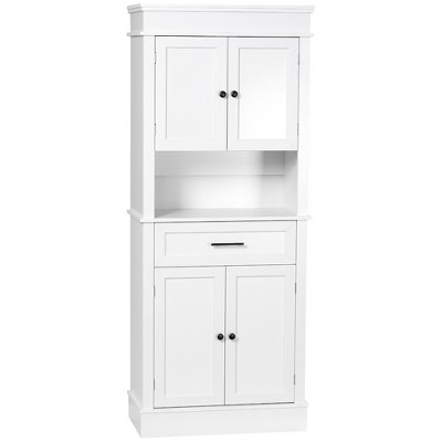 Traditional Buffet with Hutch, Freestanding Kitchen Pantry Storage Cabinet with Doors and Drawer, Adjustable Shelving