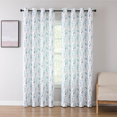 Kate Aurora 1 Piece Watercolor Floral Light Filtering Grommet Top Window Curtain Panel