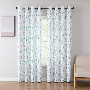 Kate Aurora 1 Piece Watercolor Floral Light Filtering Grommet Top Window Curtain Panel - 1 of 4