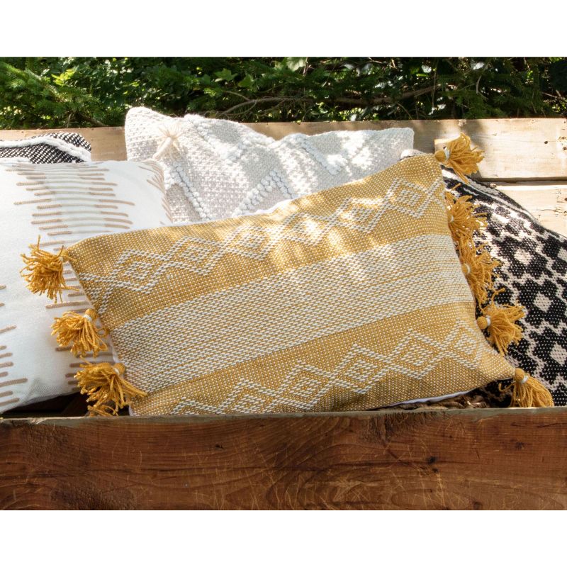 Diamond Pattern Hand Woven 14x22" Outdoor Decorative Throw Pillow with Hand Tied Tassels - Foreside Home & Garden, 6 of 9