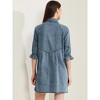 Allegra K Women's Elbow Sleeve Babydoll Mini Jean Shirt Dresses - 4 of 4
