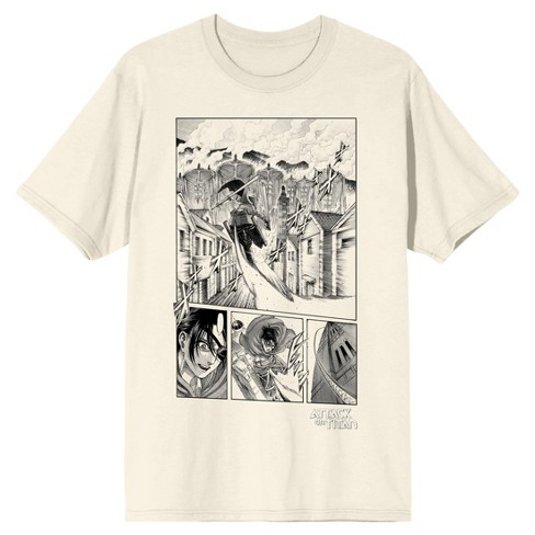 Attack On Titan Hange Manga Panels Crew Neck Short Sleeve Natural