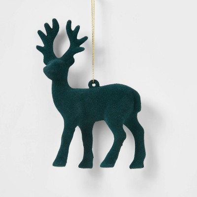 Flocked Deer Christmas Tree Ornament Green - Wondershop™