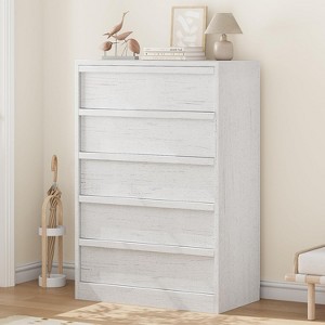 5 Drawer Dresser for Bedroom, White 5 Chest of Drawers Tall with Large Drawers Storage, Modern Dresser Organizer for Living Room, Nursery, Entryway - 1 of 4