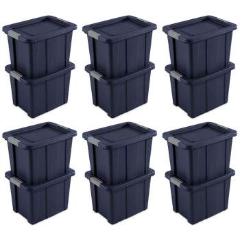 Sterilite 18 Gal Latching Tuff1 Storage Tote, Stackable Bin with Latch Lid, Plastic Container to Organize Garage, Basement, Gray Base and Lid, 12-Pack