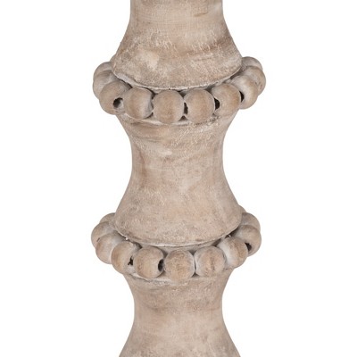 Ivory-Beige 14" Wood Pillar Candle Holder with Beads