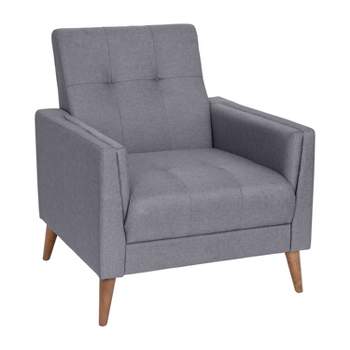 Merrick Lane Mid-Century Modern Armchair with Tufted Faux Linen Upholstery and Solid Wood Legs