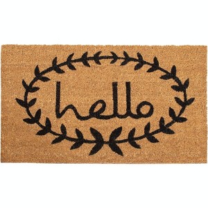 HomeRoots 17" X 29" Natural And Black Hello Outdoor Coir Door Mat - 1 of 4