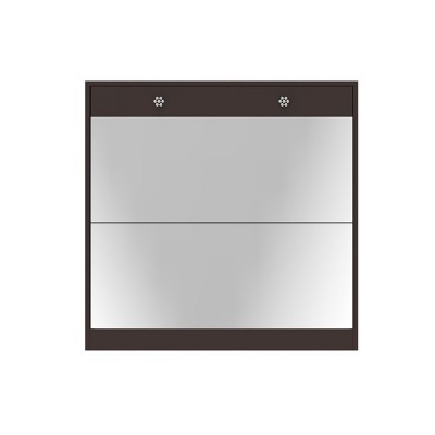 GlasFlength Shoe Racks Modern Slim Storage with Flip Drawers and Glass Top Simple Design for Entryway Living Space, Brown, 32.68"*9.45"*32.28"