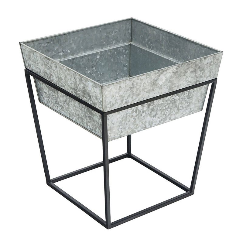 Indoor/Outdoor Arne Steel Plant Stand with Deep Galvanized Tray Black Powder Coated Finish - Achla Designs, 1 of 7