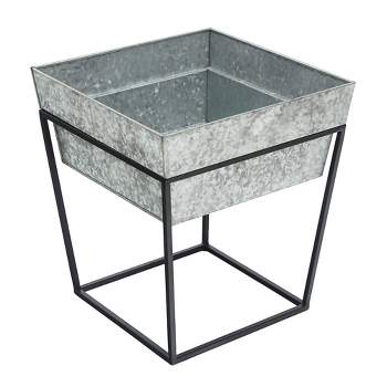 Indoor/Outdoor Arne Steel Plant Stand with Deep Galvanized Tray Black Powder Coated Finish - Achla Designs