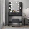 Makeup Vanity Desk with Mirror and 12 LED Lights, Vanity Table with Power Outlet, 2 Drawers 6 Shelves, Hair Dryer Holder & Stool - 3 of 4