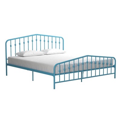 Sea Blue King Metal Frame Upholstered Bed with Drawer