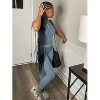 DOMETOUR Casual Workout Yoga Sports Two Piece Outfits for Women Fitted Crew Neck T-shirt High Waist Pants - 3 of 3