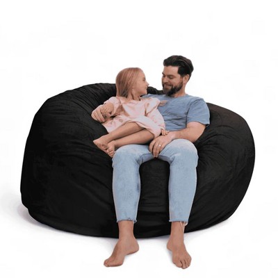 Ultimate Sack 6ft Bean Bag Chair and Footstool, Oversized Comfortable Indoor Floor Lounger, Giant Foam-Filled Furniture for Relaxing, Black Fur