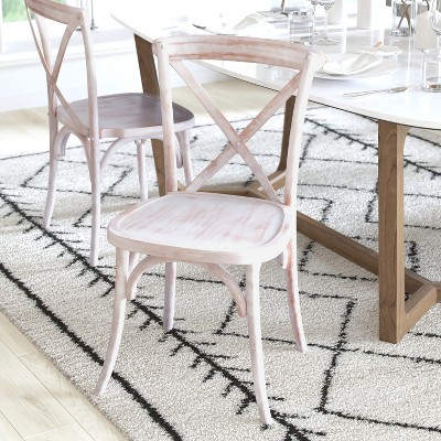 Elegant Lime Wash Solid Elm Wood X-Back Side Chair