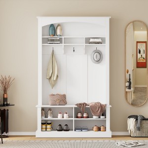 CAVINAS Hall Tree with 3 Hooks Modern Coat Rack with Bench and Shoe Rack for Entryway - 1 of 4