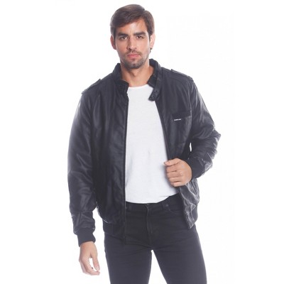 Faux Leather Bomber Jacket for Tall Men in Black M / Extra Tall / Black