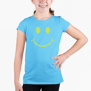 LA Pop Art Girl's Word Art T-shirt - Be Happy Smiley Face - 1 of 4