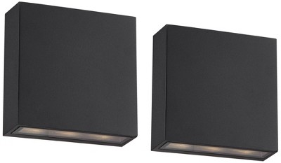 Possini Euro Design Modern Wall Light Sconces Set of 2 Black Metal Hardwired 5 1/2" LED Fixture Up-Down for Bedroom Bathroom Home