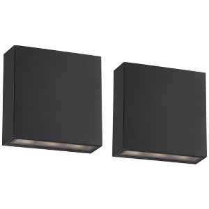 Possini Euro Design Modern Wall Light Sconces Set of 2 Black Metal Hardwired 5 1/2" LED Fixture Up-Down for Bedroom Bathroom Home - 1 of 4