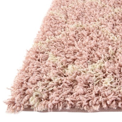 Square Light Pink Trellis Shag Synthetic Rug
