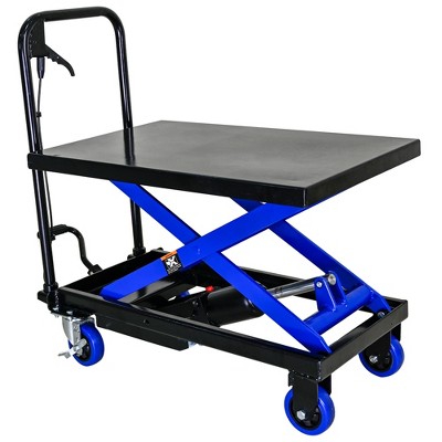 HANPURE Hydraulic Lift Trolley, 500 LBS Capacity, with 4 Wheels, for Material Handling and Transportation, BLACK+BLUE