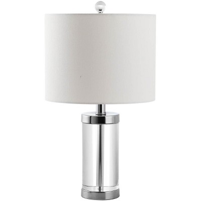 Laurie Clear Crystal Cylinder Table Lamp Set with White Cotton Shade
