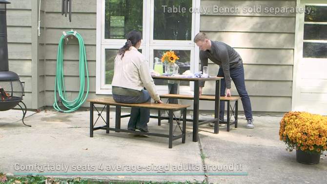 Sunnydaze European Chestnut Patio Dining Table with Steel Frame - 47.25" W x 31.25" D x 29.75" H, 2 of 10, play video