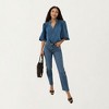 Anna-Kaci Women’s Denim Button Front Top with Puff Elbow Sleeves Structured Collar Detail Woven Fabric and Relaxed Silhouette - 3 of 4