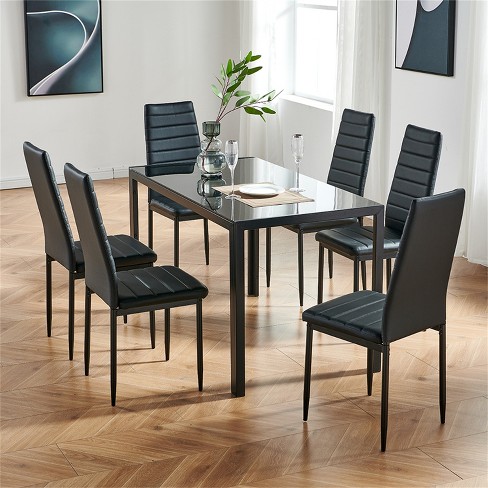 Glass rectangle dining table best sale for 6