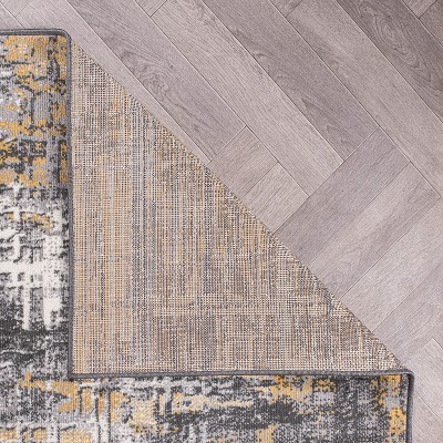 Yellow and Gray Abstract 5' x 7' Stain-Resistant Synthetic Area Rug