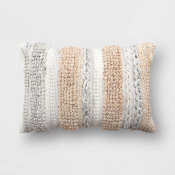 Textured Outdoor Lumbar Throw Pillow Gray/Tan/White - Threshold™
