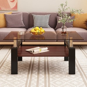 NicBex Rectangle Tempered Glass Coffee Table with Storage Layer,Modern End Table,Center Table for Living Room - 1 of 4