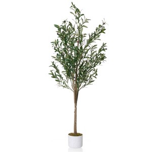 5.2FT Artificial Olive Tree with Planter – Lifelike Silk Leaves & Fruits, Bendable Stems, Indoor/Outdoor Home Office Decor - 1 of 4