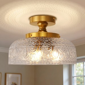 DORESshop 12 in. 3-Light Gold Bowl Glass Semi Flush Mount Ceiling Light for Bedroom, Kitchen, Hallway, Porch - 1 of 4