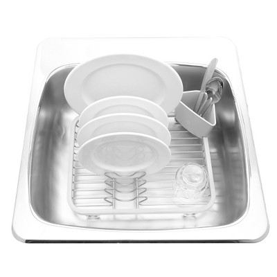 White Metal In-Sink Dish Rack with Utensil Cup