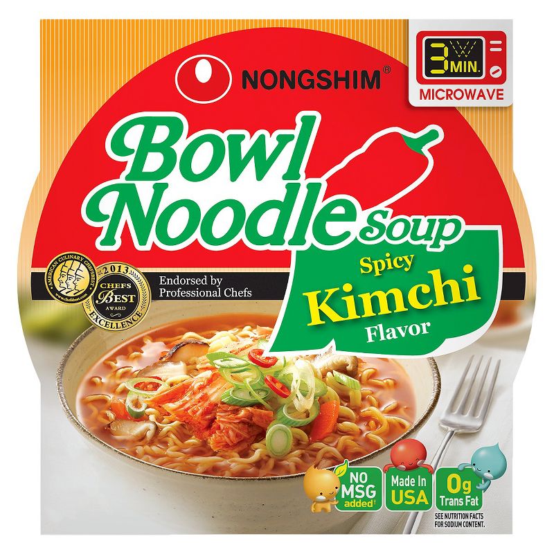 Nongshim Bowl Spicy Kimchi Soup Microwavable Noodle Bowl - 3.03oz, 1 of 6