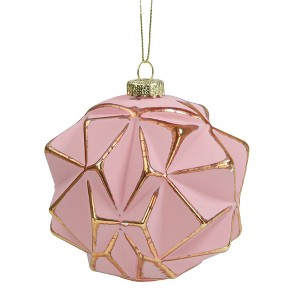 Northlight 4" Pink and Gold Round 3D Geometric Glass Christmas Ornament - 1 of 3